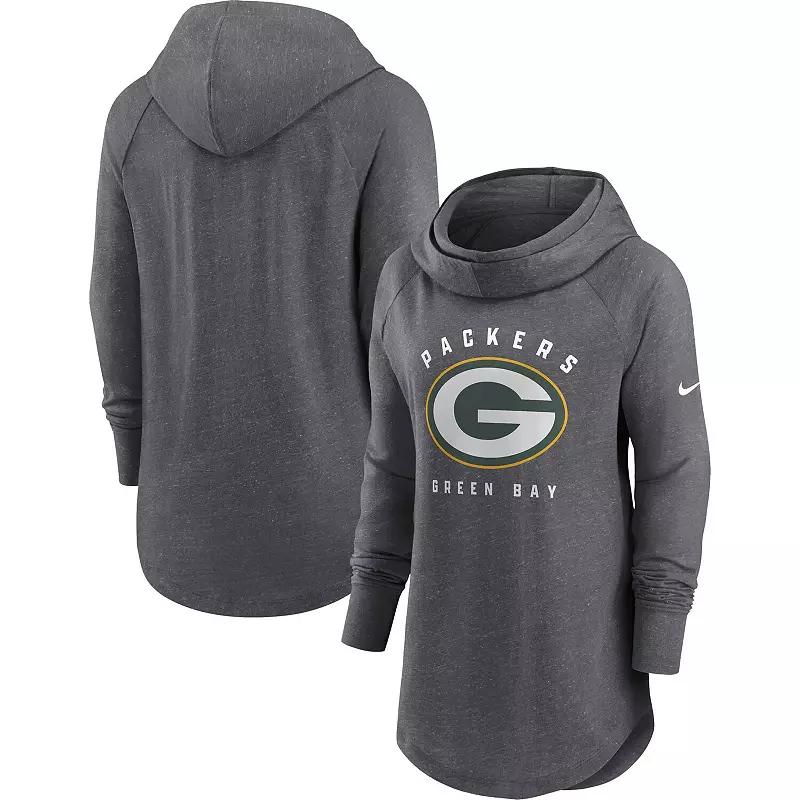 Women's Nike Heather Charcoal Green Bay Packers Raglan Funnel Neck Pullover Hoodie, Size: XS Product Image