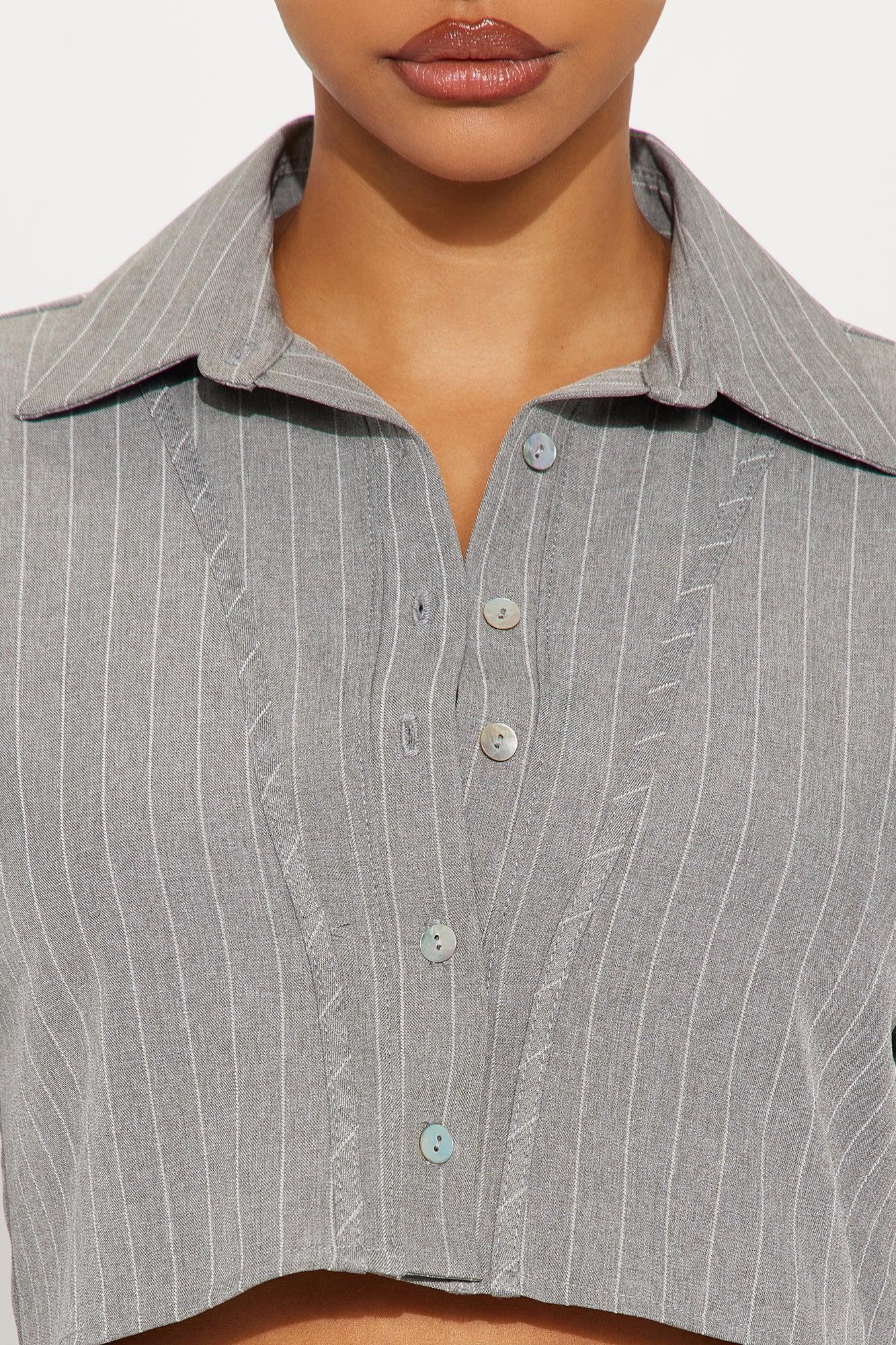 Suit Yourself Pinstripe Pant Set - Grey Female Product Image