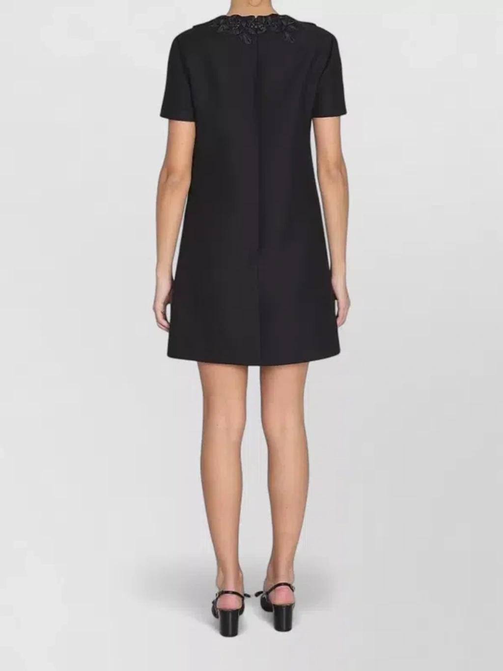 VALENTINO Embellished Silk-trimmed Wool And Silk-blend Crepe Mini Dress In Black Product Image