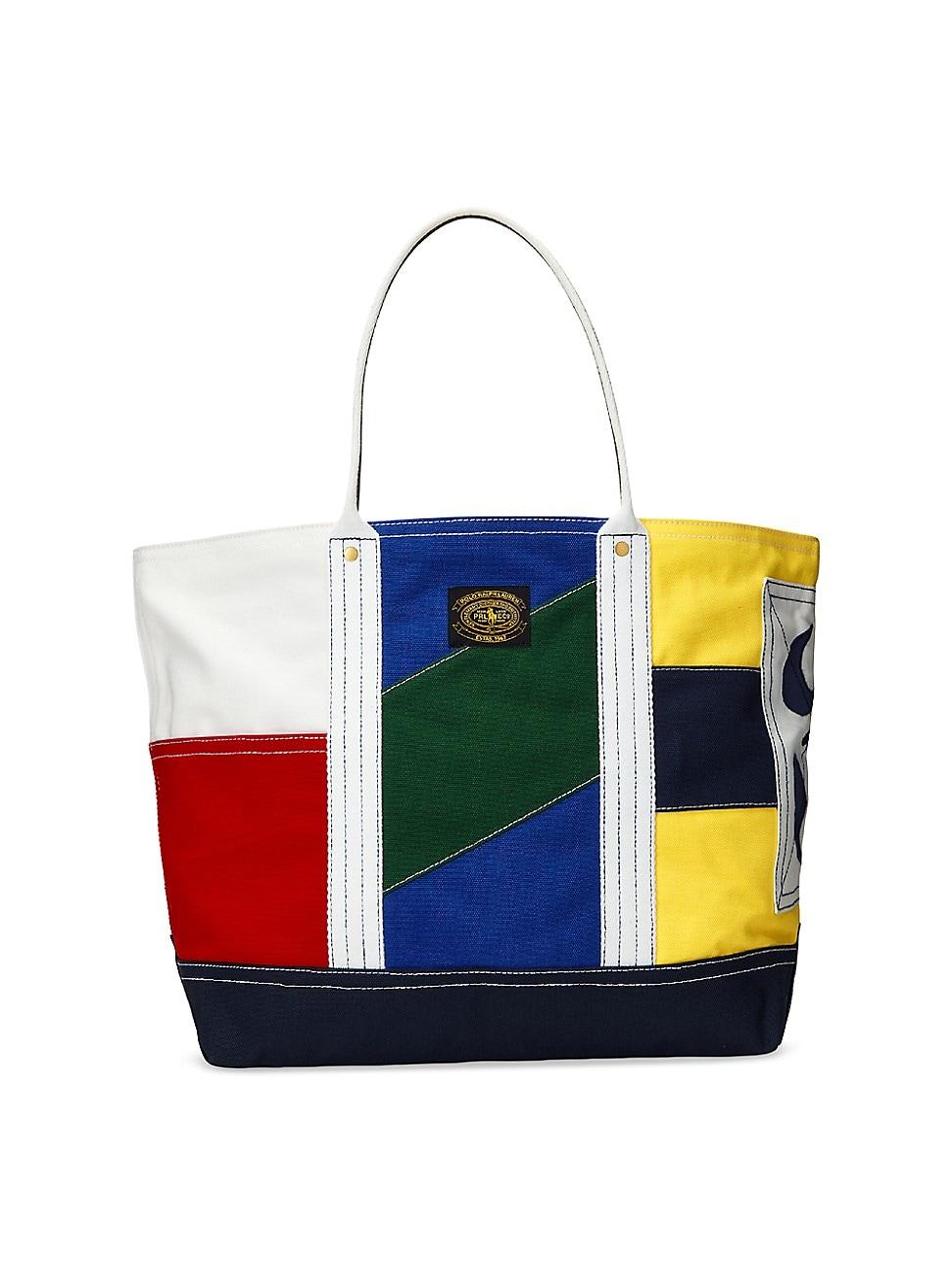 Mens Colorblocked Canvas & Leather Tote Bag Product Image