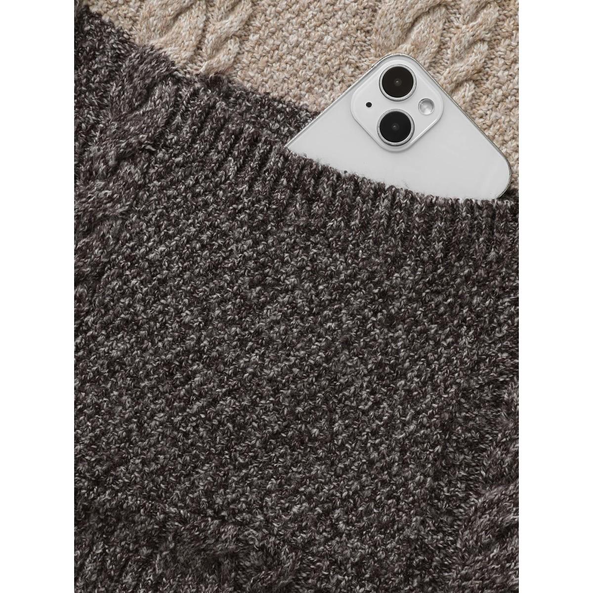 Plus Size Colorblock Contrast Cable Knit Cardigan Browncoffeecolor Women Casual Loose Long Sleeve Everyday Cardigans BloomChic 30/6X Product Image