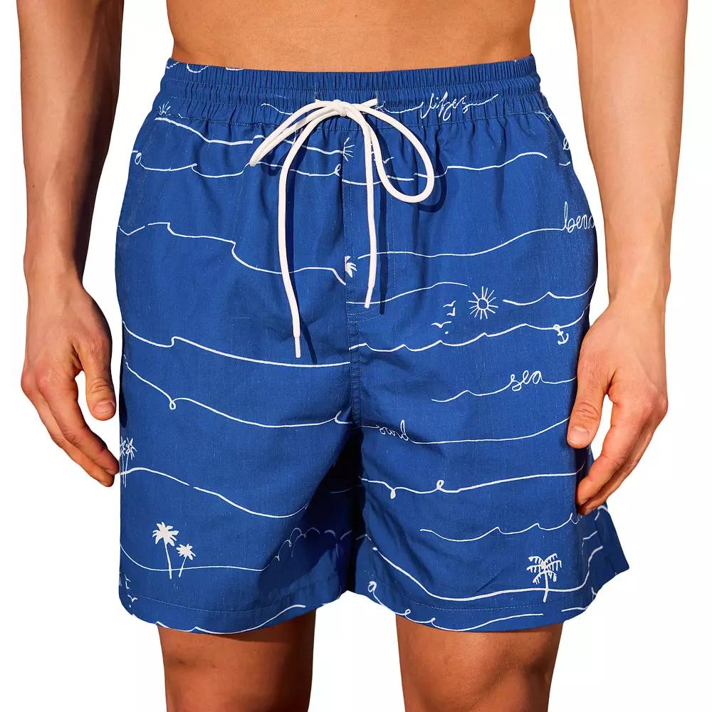 Men's Cupshe 9" Blue Tropical Swim Trunks, Size: XL Product Image