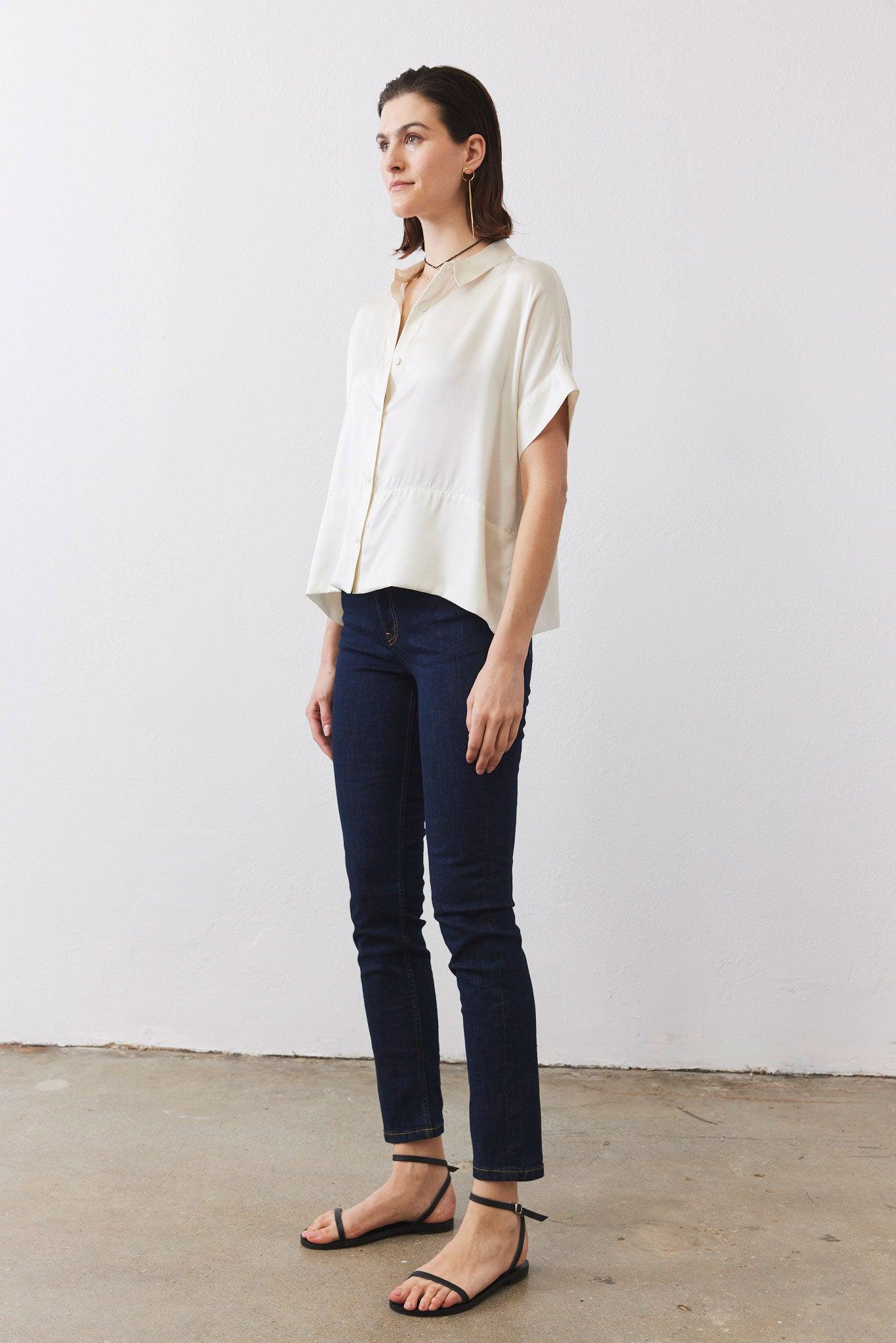 Boxy Washable Silk Cropped Blouse Product Image