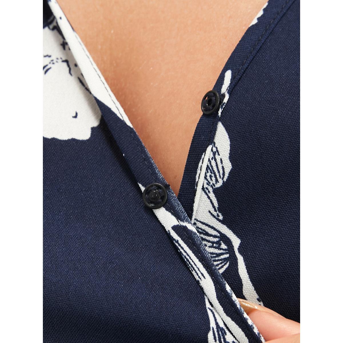 Plus Size Floral Pocket Surplice Neck Belted Midi Dress DarkBlue Women Casual Belted V-neck Long Sleeve Curvy Midi Dress BloomChic 30/6X Product Image