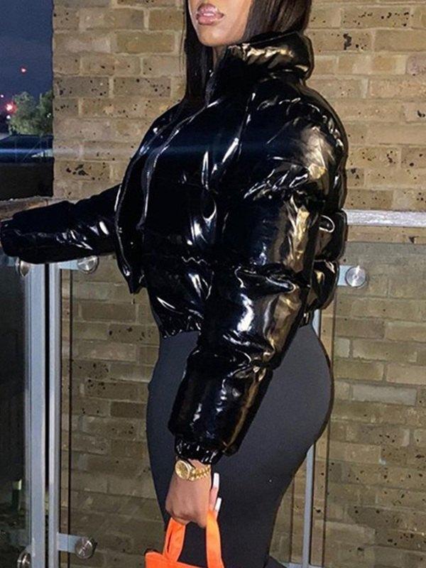 Pu Leather Puffer Jacket Product Image