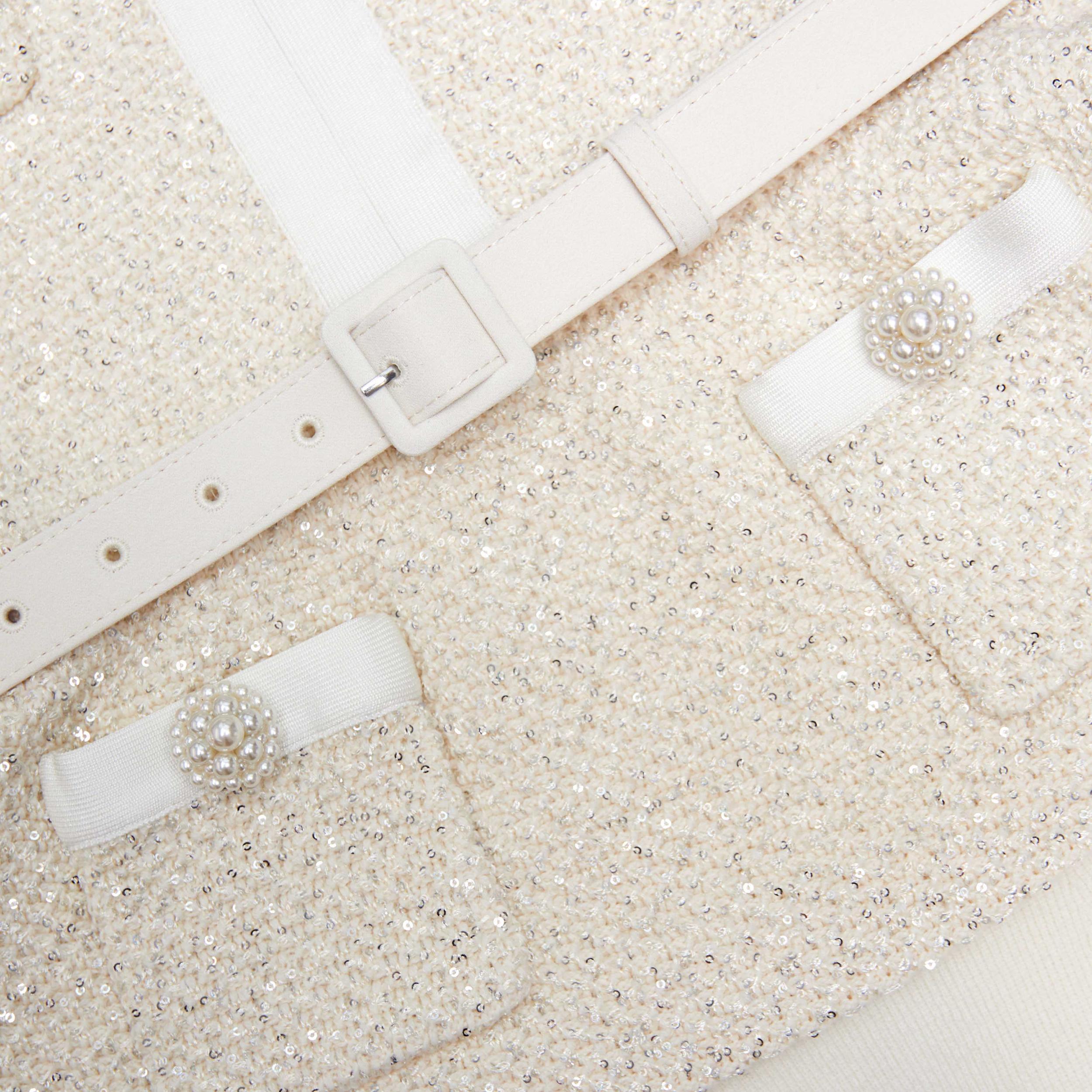 Cream Sequin Knit Mini Dress Product Image