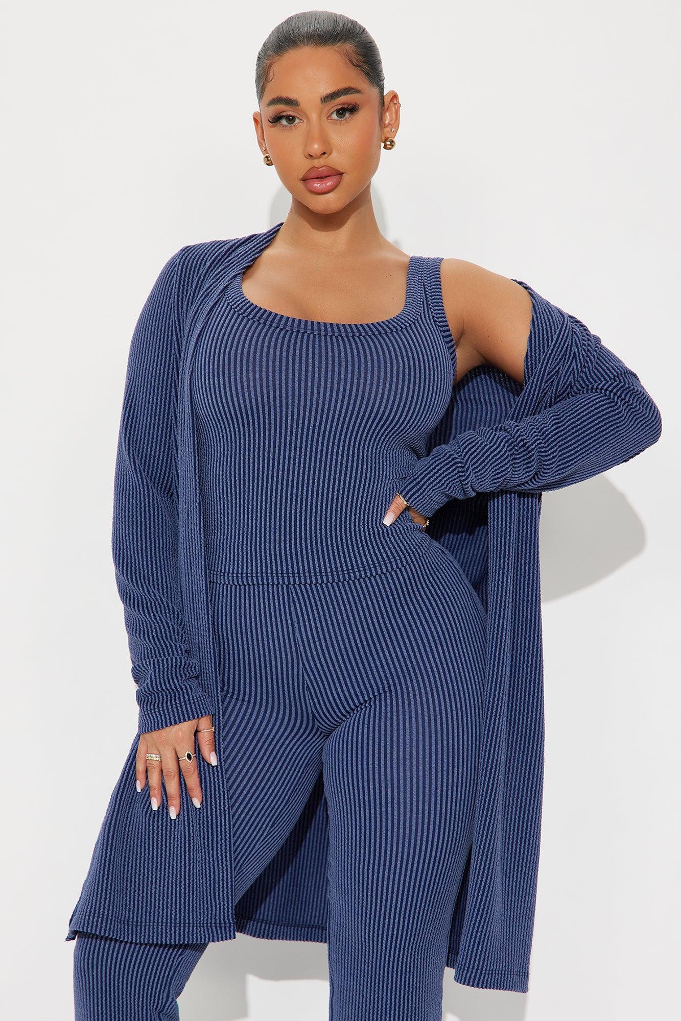 Weekend Vibe Ribbed 3 Piece Pant Set - Navy Product Image