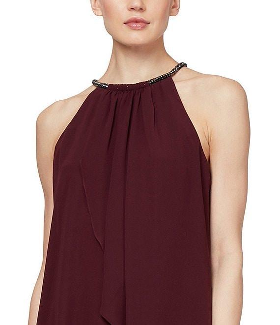 Ignite Evenings Chiffon Sleeveless Embellished Halter Neck Flowy Front Dress Product Image