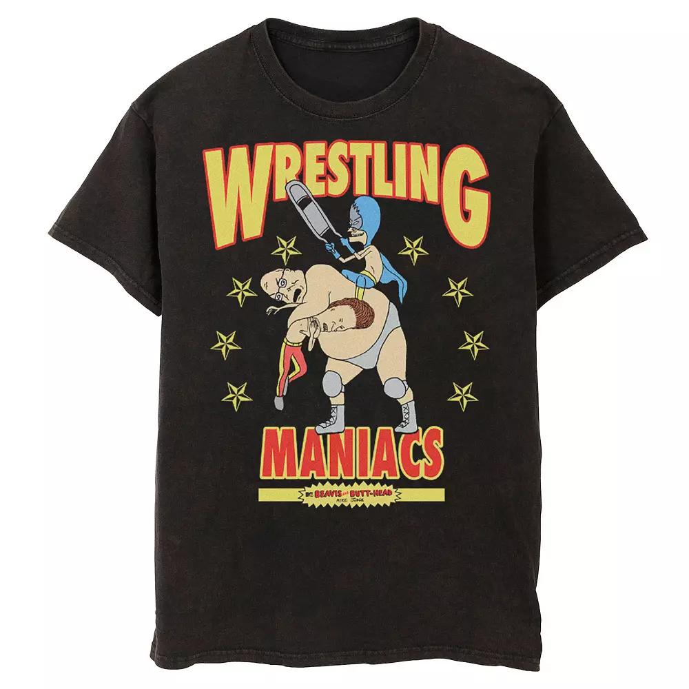 Men's Beavis And Butt-Head Wrestling Maniacs Wash Graphic Tee,  Product Image