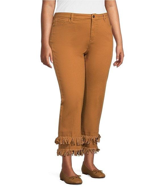 John Mark Plus Size Straight Leg 5-Pocket Fringe Hem Crop Jeans Product Image
