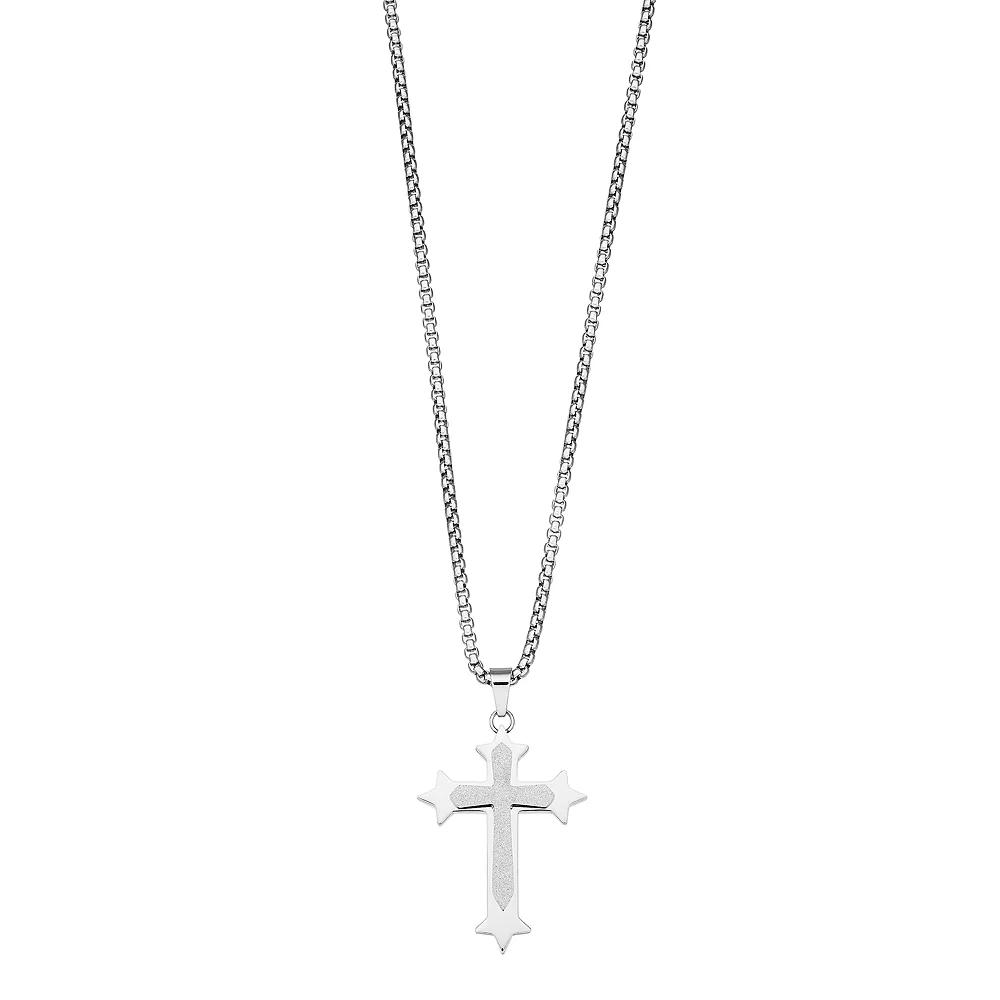Men's Silver Tone Pointed Cross Necklace, Size: 24", Stainless Product Image