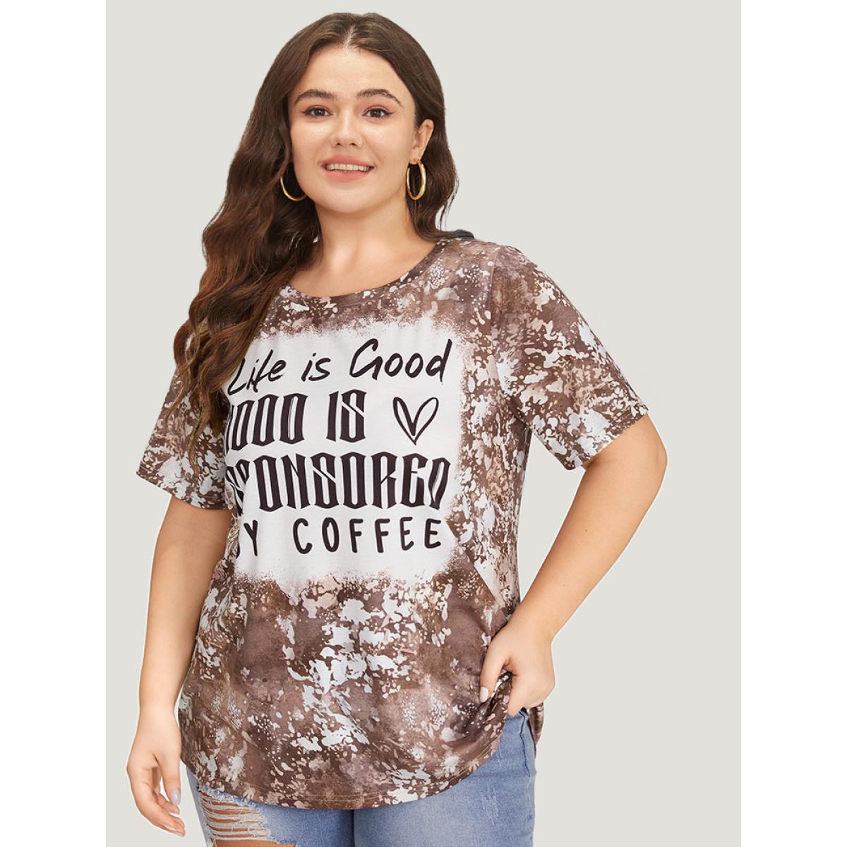 Plus Size Letter Print Contrast Tie Dye Round Neck T-shirt Multicolor Women Casual Printed Letter Dailywear T-shirts BloomChic 14-16/1X Product Image