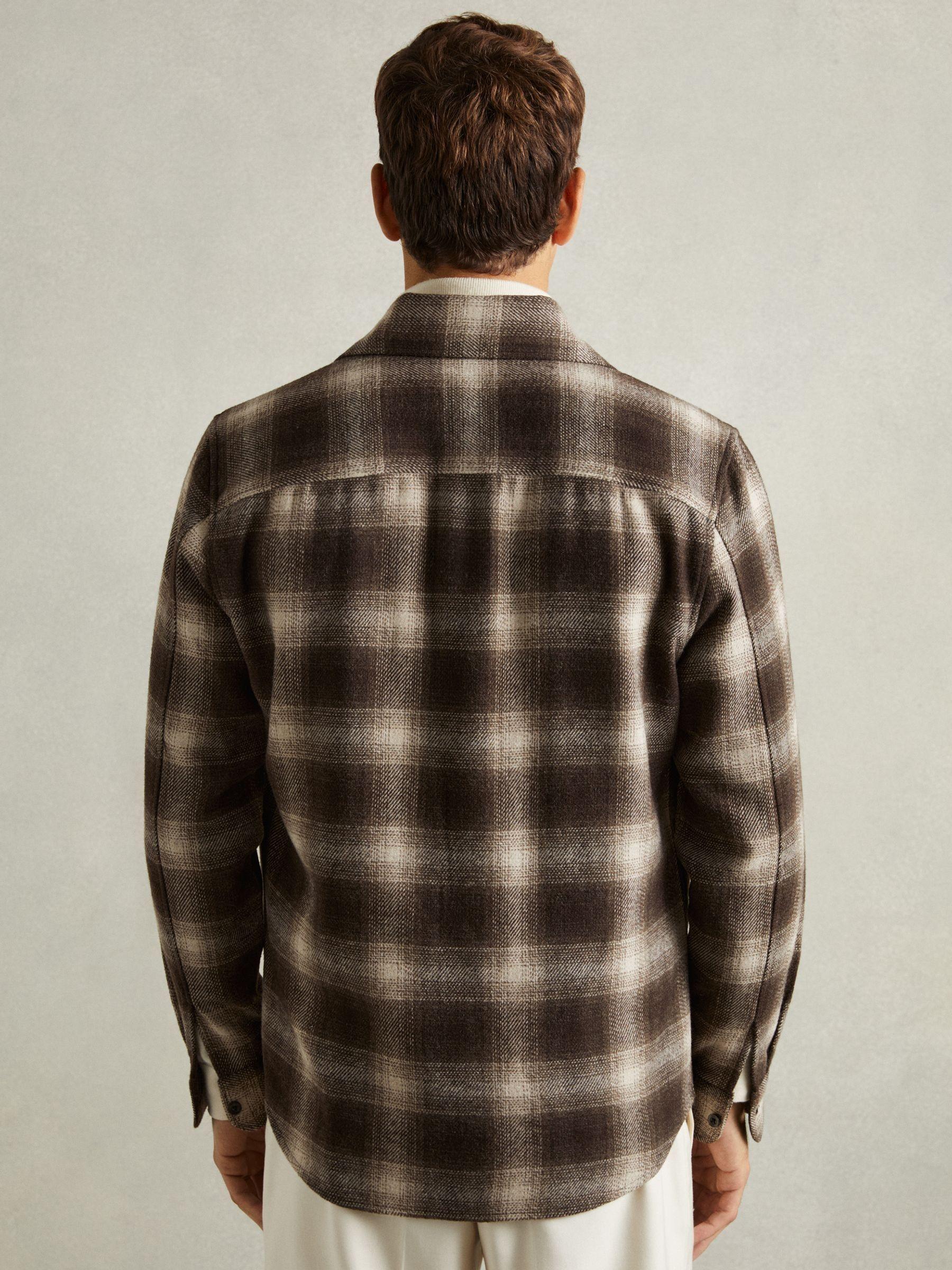 Check Patch-Pocket Overshirt With Wool in Brown Multi Product Image
