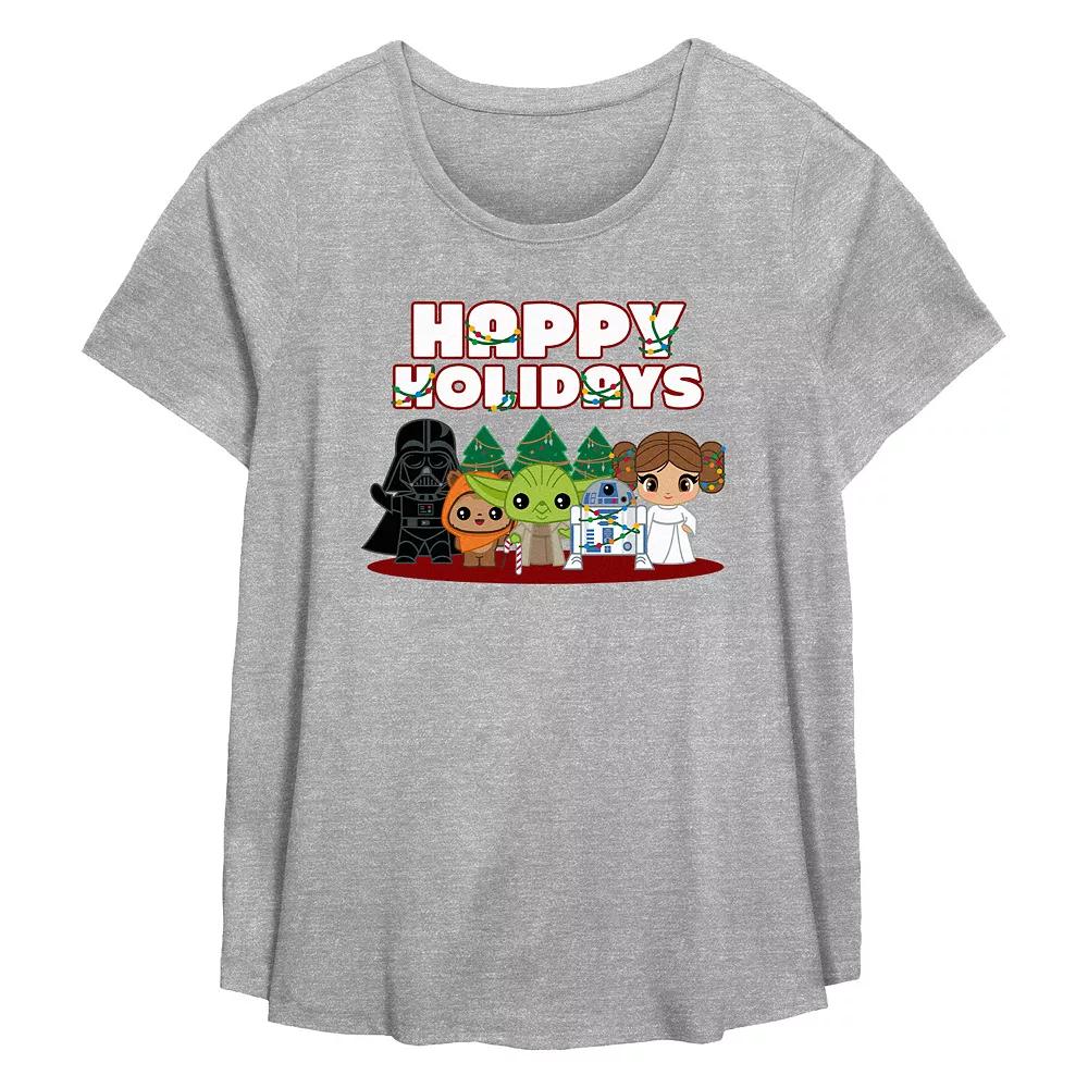 Plus Size Star Wars Characters Happy Holidays Flowy Graphic Tee, Women's, Size: 3XL, Grey Gray Product Image
