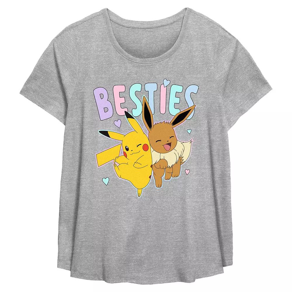 Plus Size Pokemon Pikachu And Eevee Besties Flowy Graphic Tee, Women's, Size: 3XL, Grey Gray Product Image