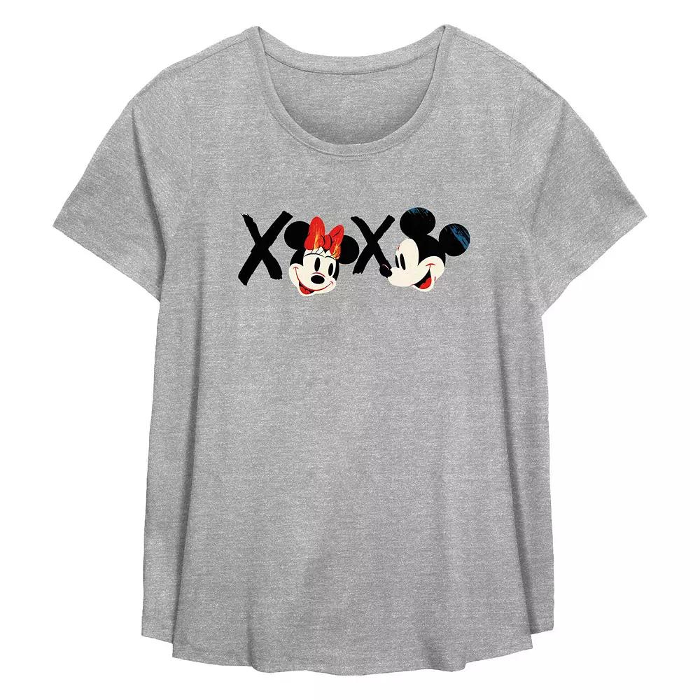 Disney's Mickey Mouse And Minnie Mouse XOXO Plus Size Flowy Graphic Tee, Women's, Size: 1XL, Grey Gray Product Image