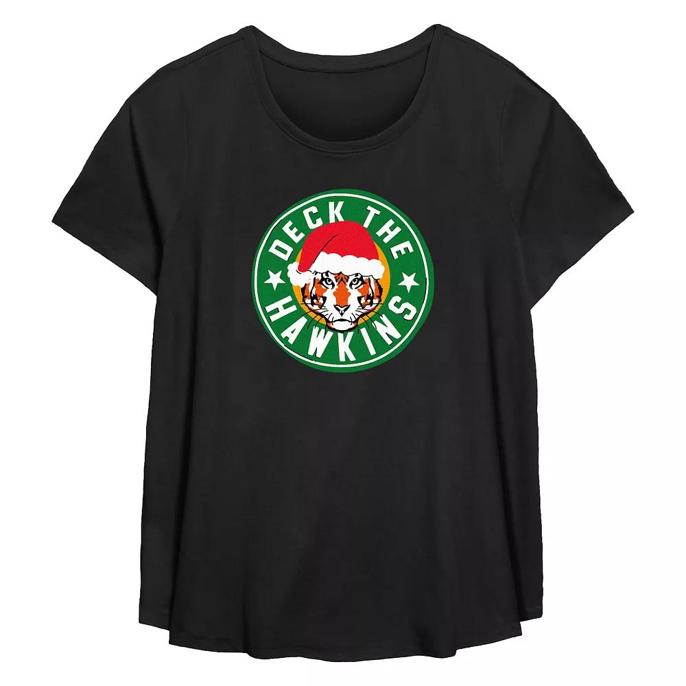 Plus Size Stranger Things Deck The Hawkins Flowy Graphic Tee, Women's, Size: 5XL, Black Product Image