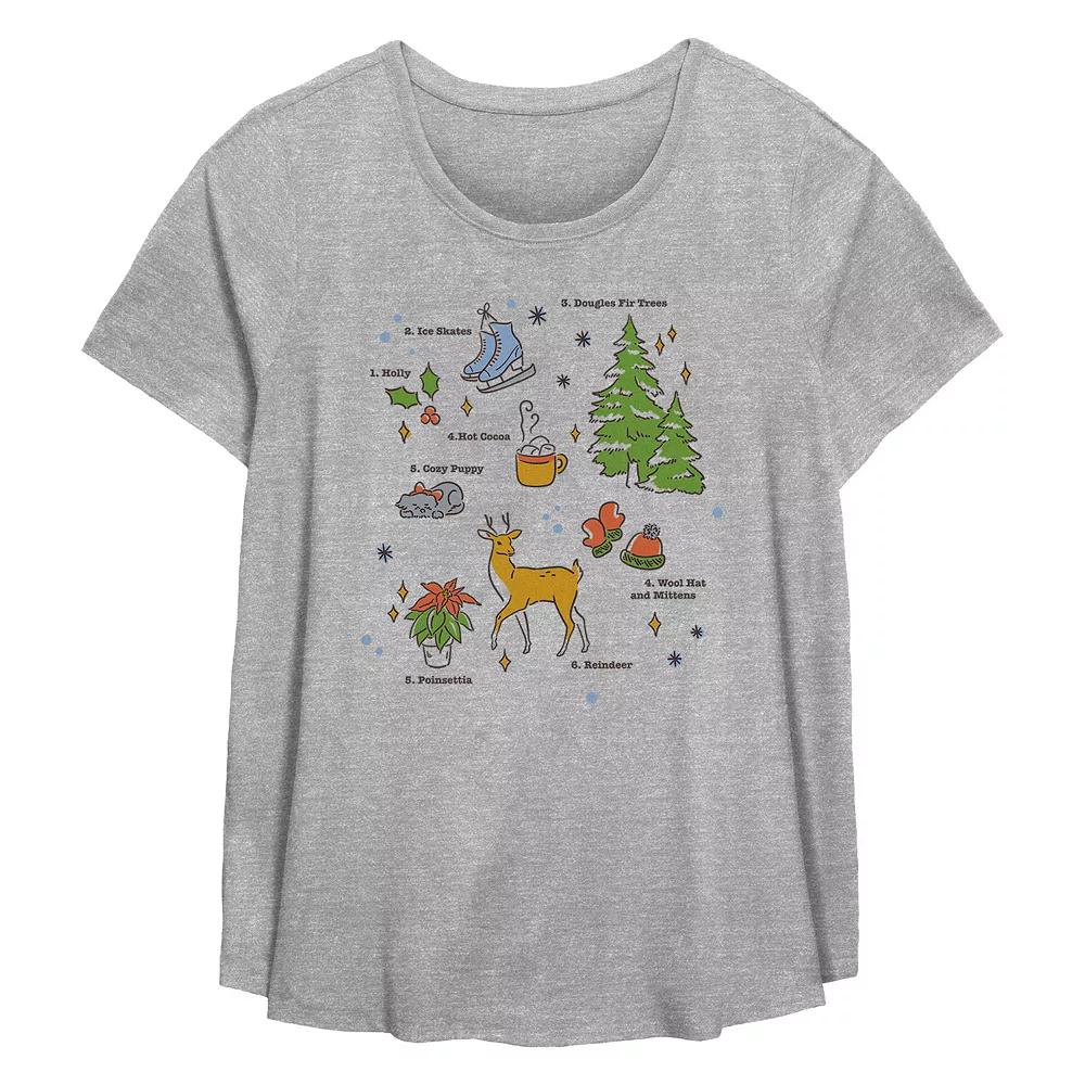 Plus Size Christmas Icons Spread Flowy Graphic Tee, Women's, Size: 4XL, Grey Gray Product Image