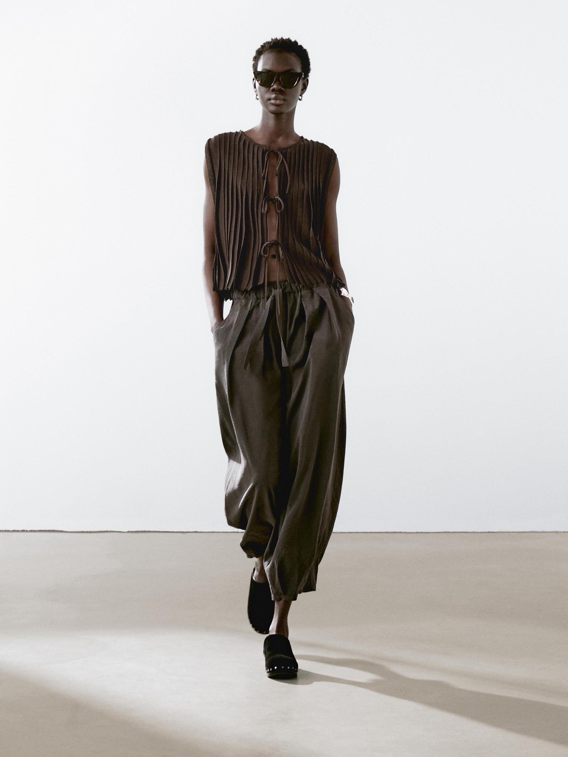 Waistcoat with tie and pleated detail Product Image