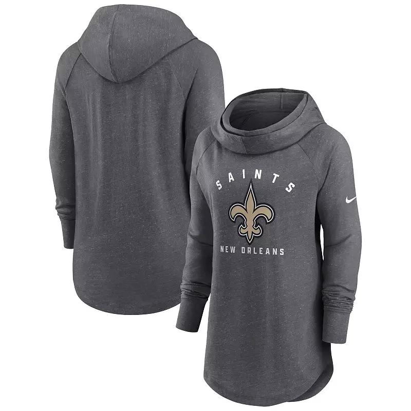 Women's Nike Heather Charcoal New Orleans Saints Raglan Funnel Neck Pullover Hoodie,  Product Image