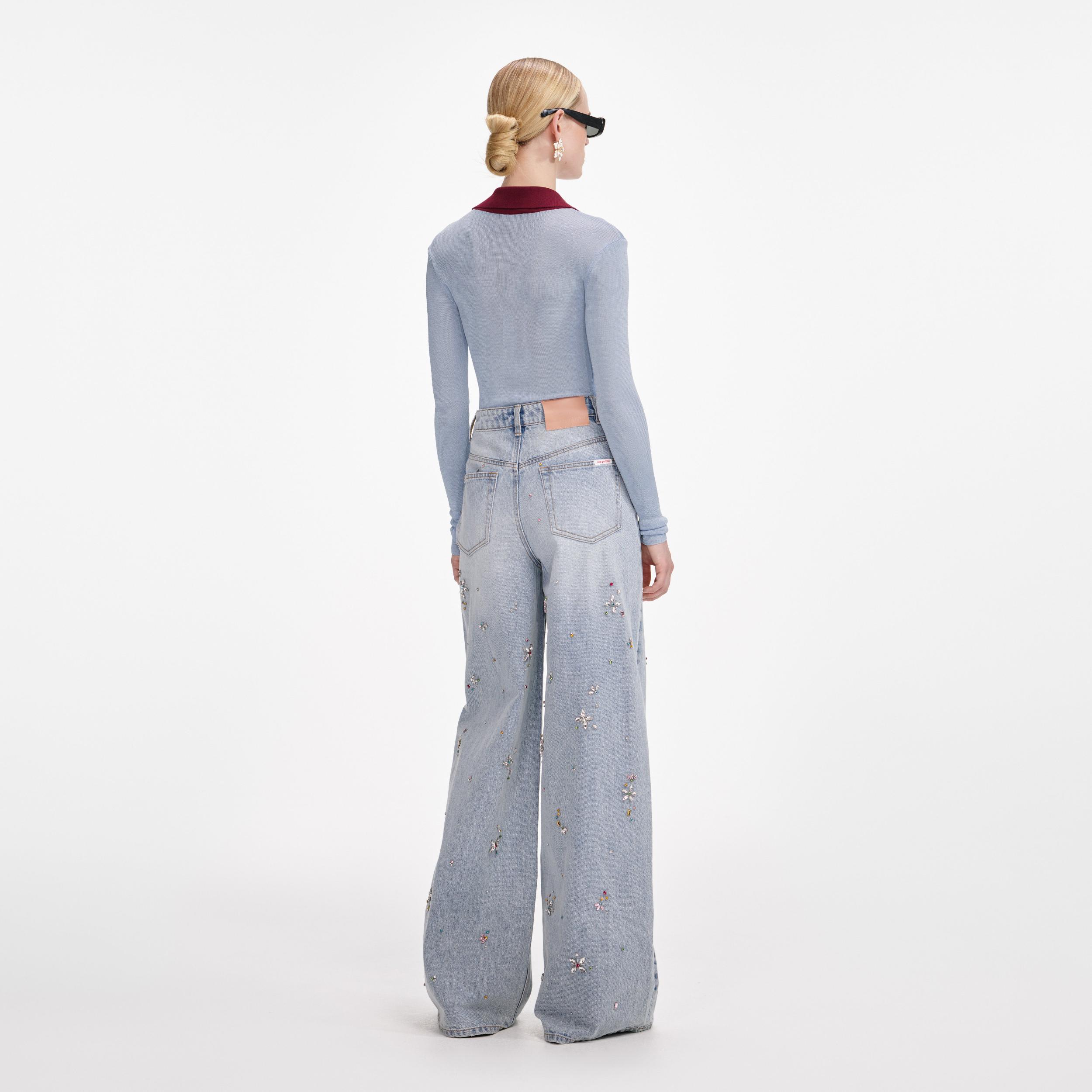 Blue Viscose Knit Bodysuit Product Image