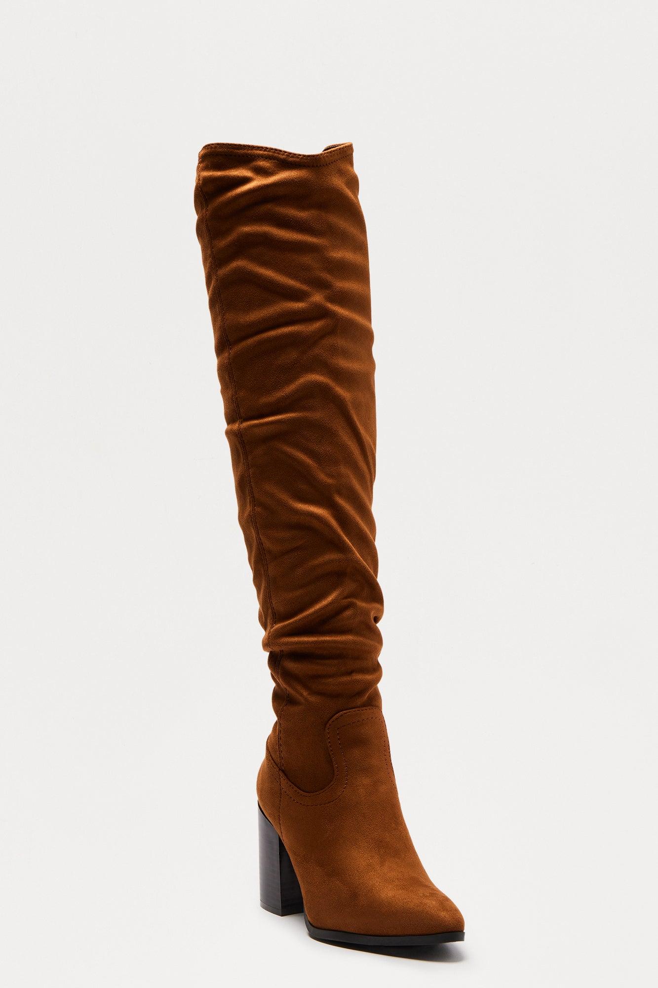 Della Ruched Thigh High Boots - Chestnut Female Product Image