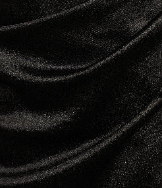 Honey and Rosie Sleeveless Fancy Pear Strap Royal Sateen Short Fitted Dress Product Image