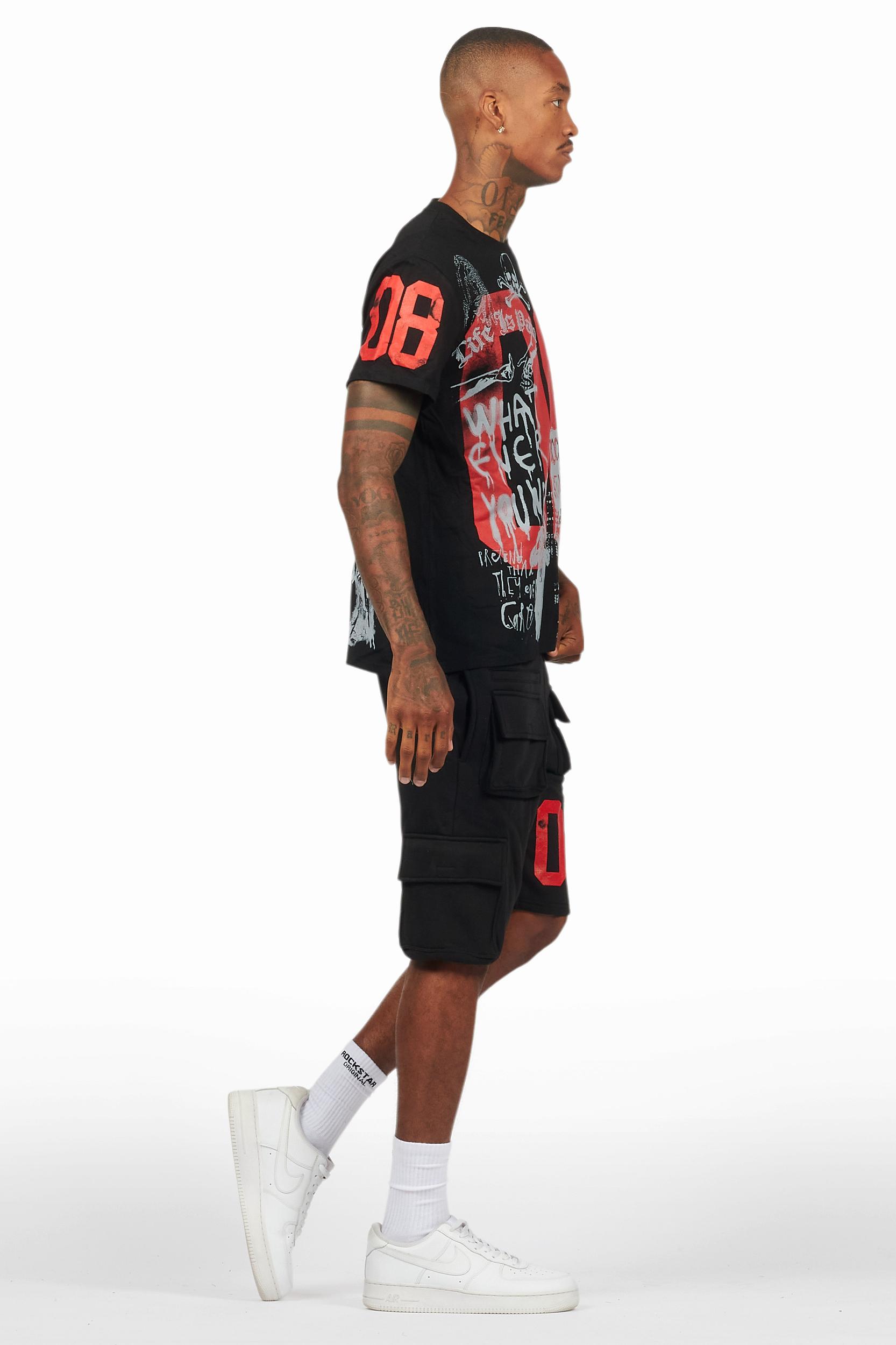Grill Black/Red Cargo Short Set Male Product Image