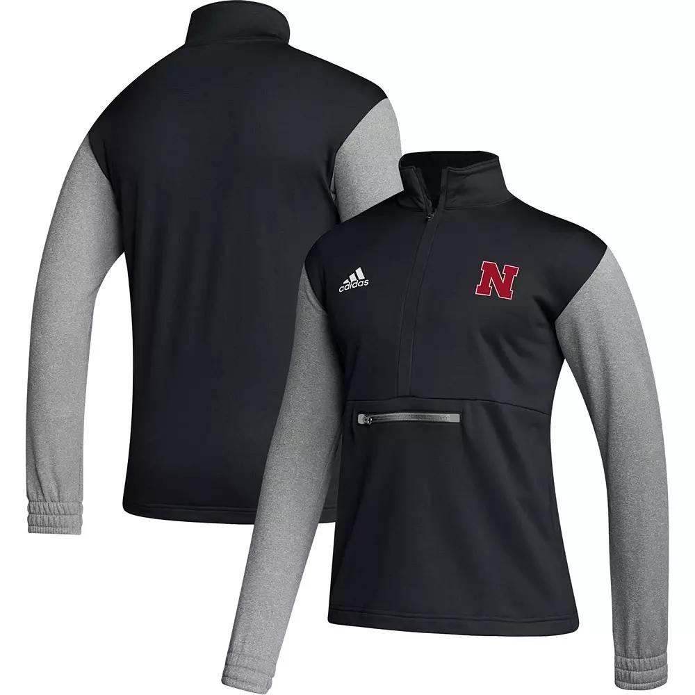 Men's adidas Black Nebraska Huskers Team Issue AEROREADY Quarter-Zip Jacket, Size: 2XL Product Image