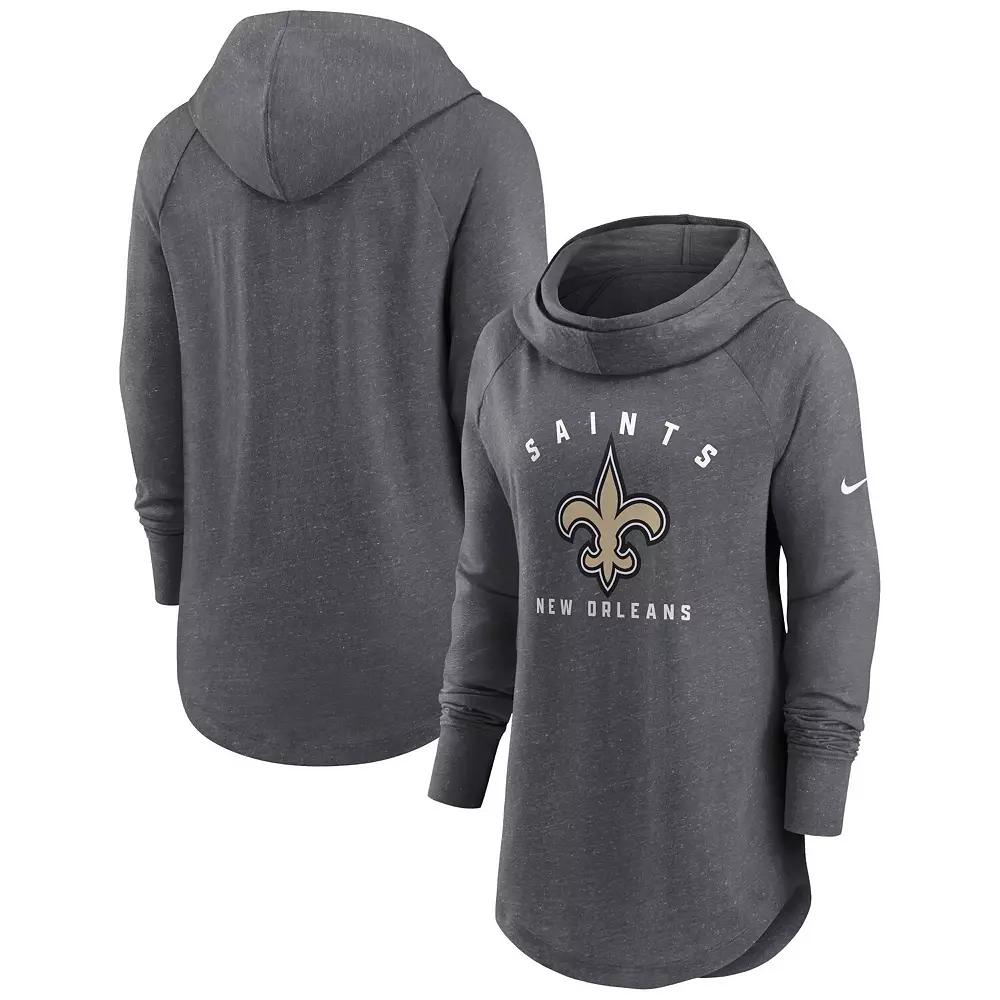 Women's Nike Heather Charcoal New Orleans Saints Raglan Funnel Neck Pullover Hoodie,  Product Image
