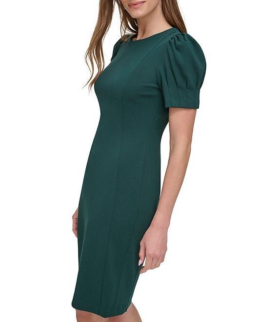 DKNY by Donna Karan Crepe Round Neck Short Puff Sleeve Dress Product Image