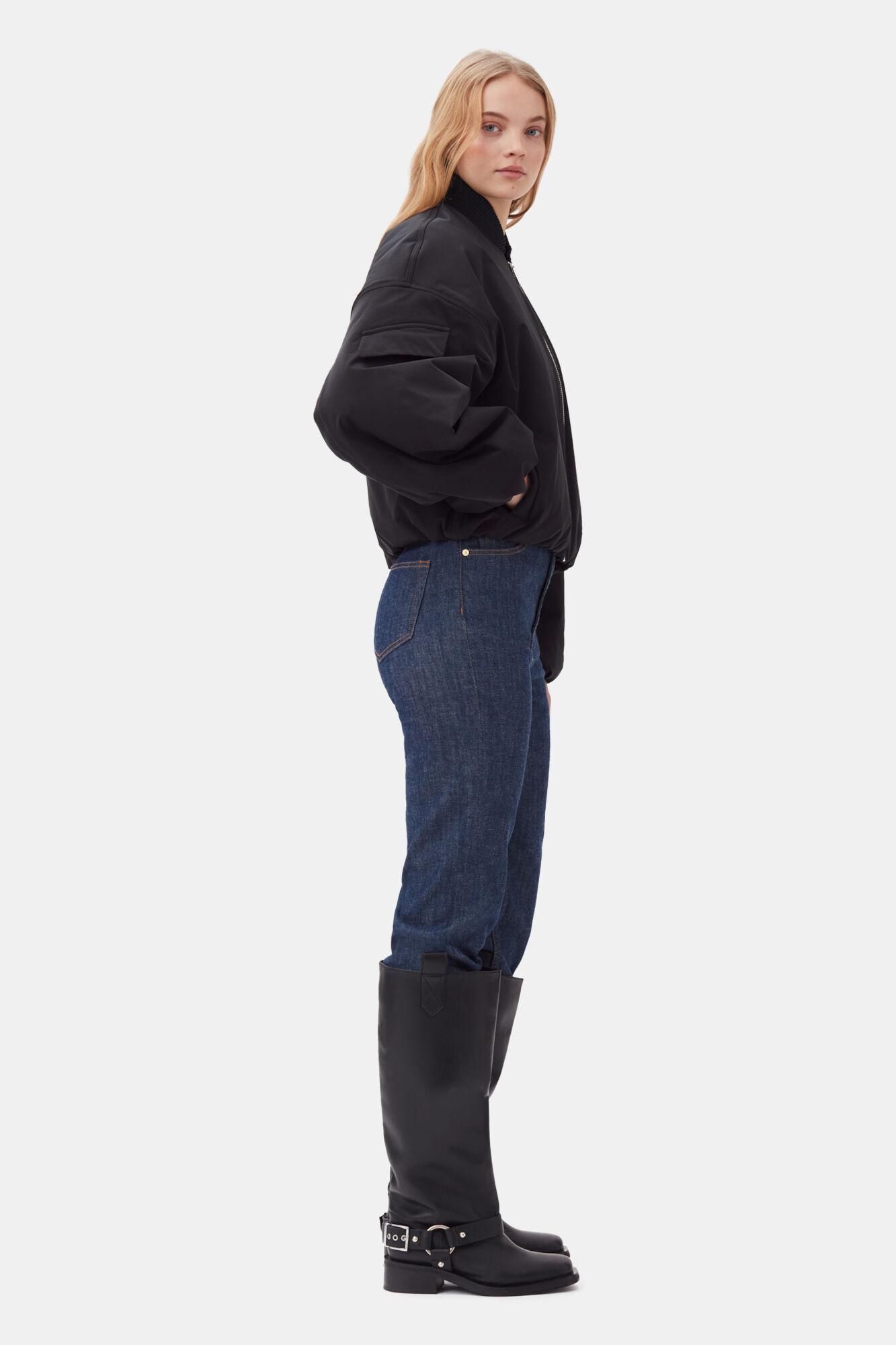 Black Twill Oversized Short Bomber Jacket Product Image