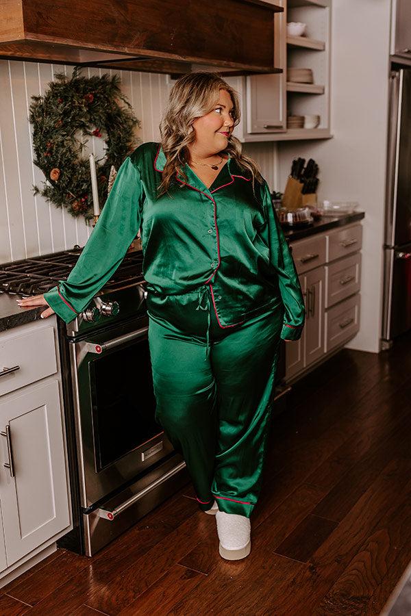 Feeling Luxurious Satin Pajama Top in Hunter Green Curves Product Image