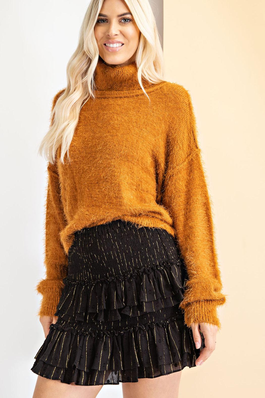 Fuzzy Knit Turtleneck Sweater Product Image