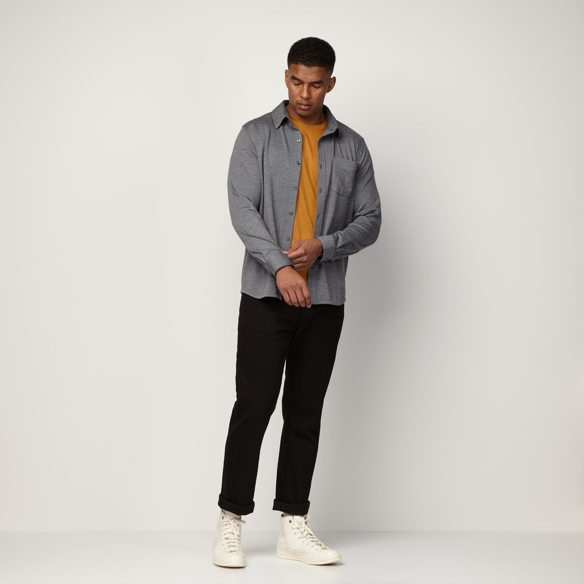 Merino Wool Interlock Button-Down | Charcoal Heather Product Image