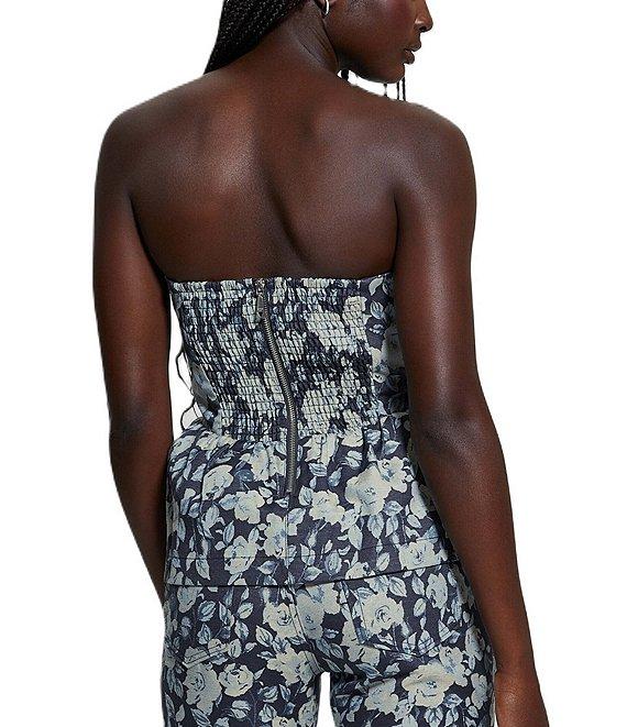 Guess Margaux Floral Print Smocked Back Peplum Corset Top Product Image