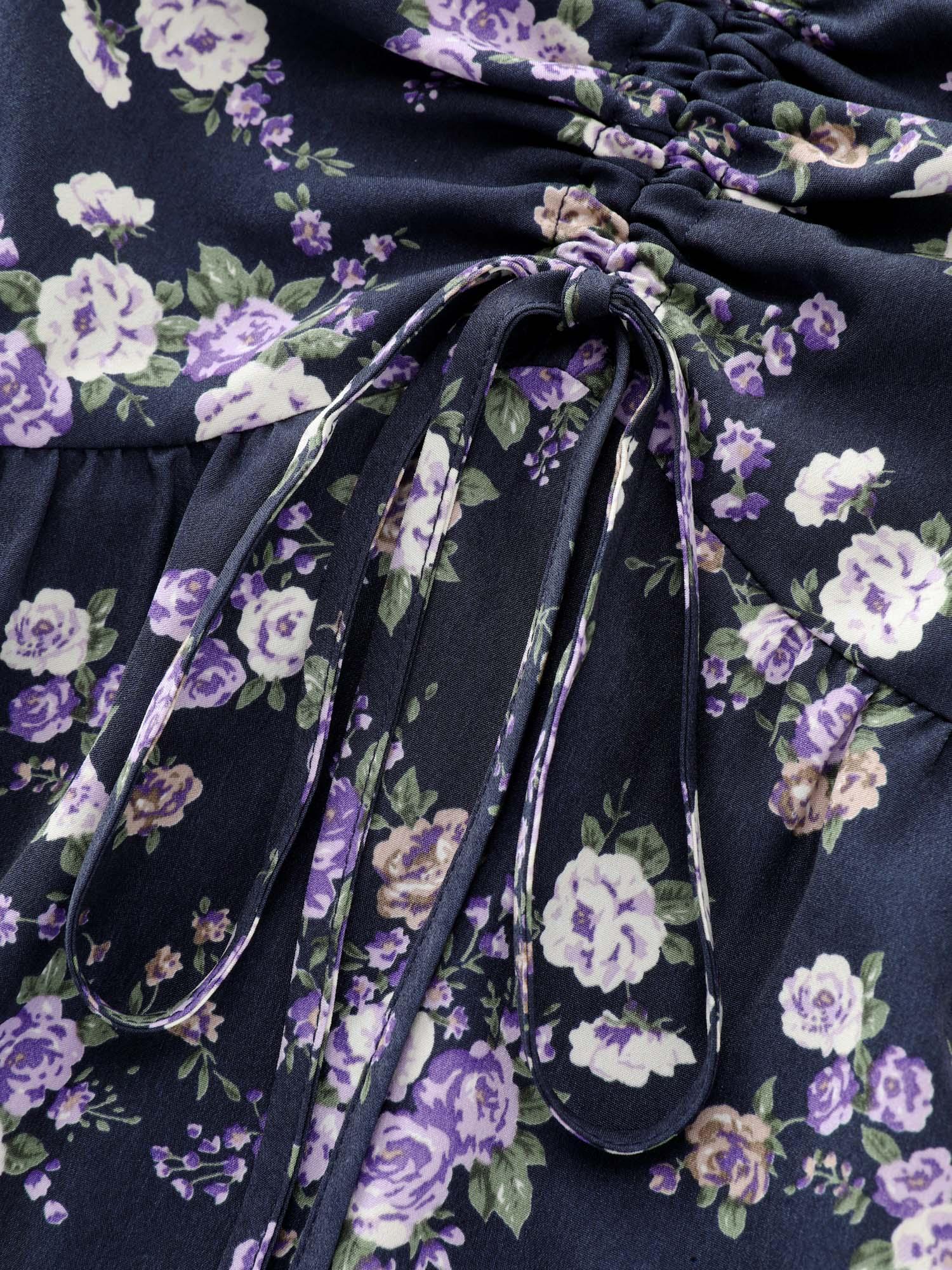 Floral Print Drawstring Bodice Blouse Female Product Image