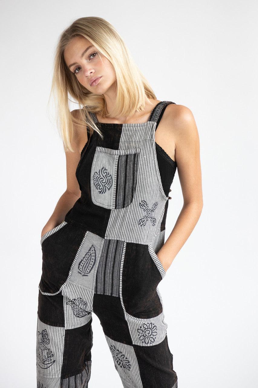 Black Patchwork Overalls Product Image