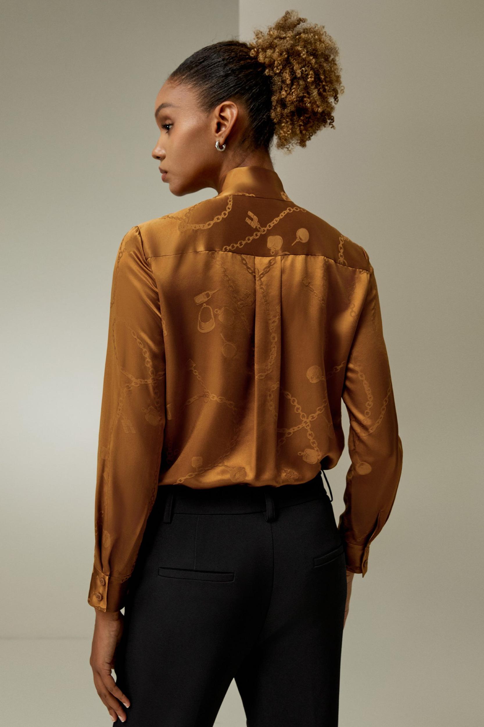 Jacquard-wave Silk Blouse with Bow Product Image