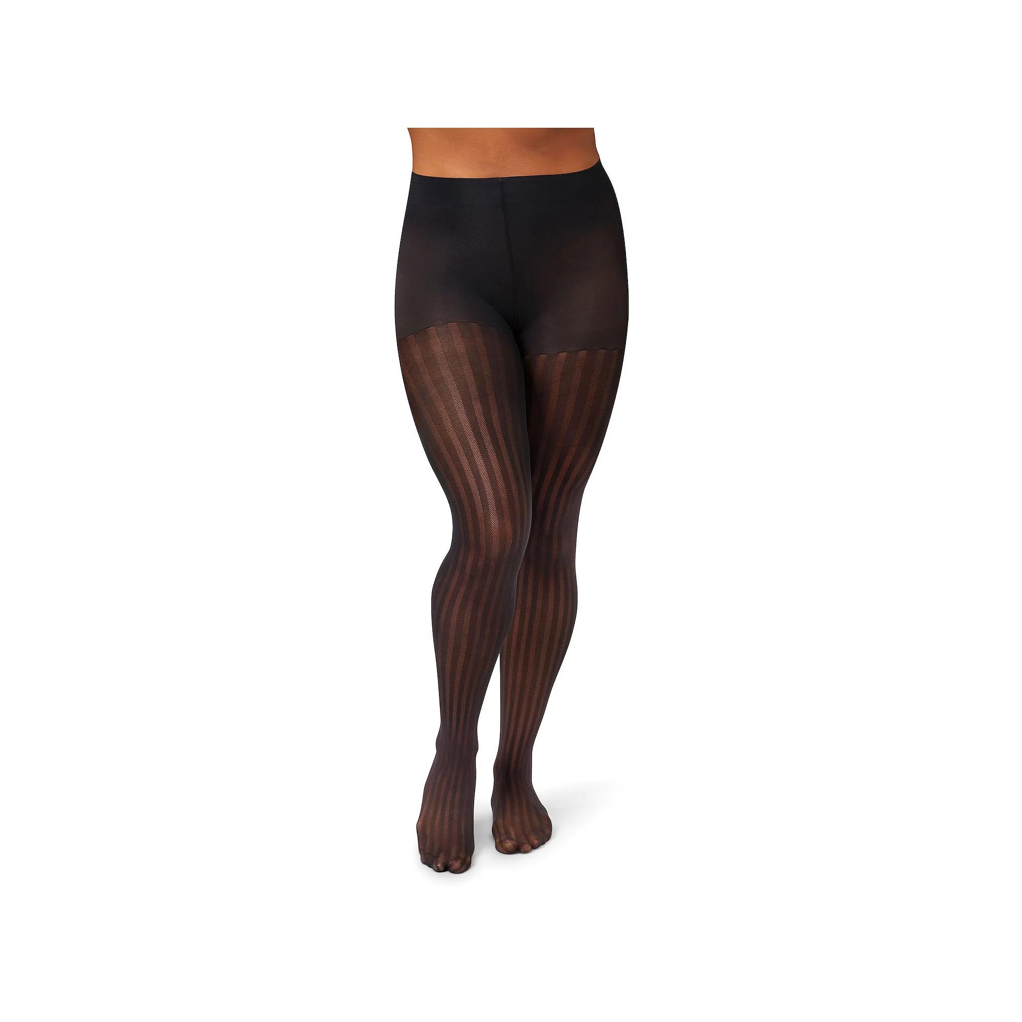 Women's Hanes® Openwork Pinstripe Tights HG0014, Size: Medium, Black Product Image