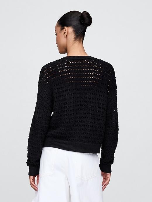 100% Cotton Crochet Crewneck Sweater Product Image