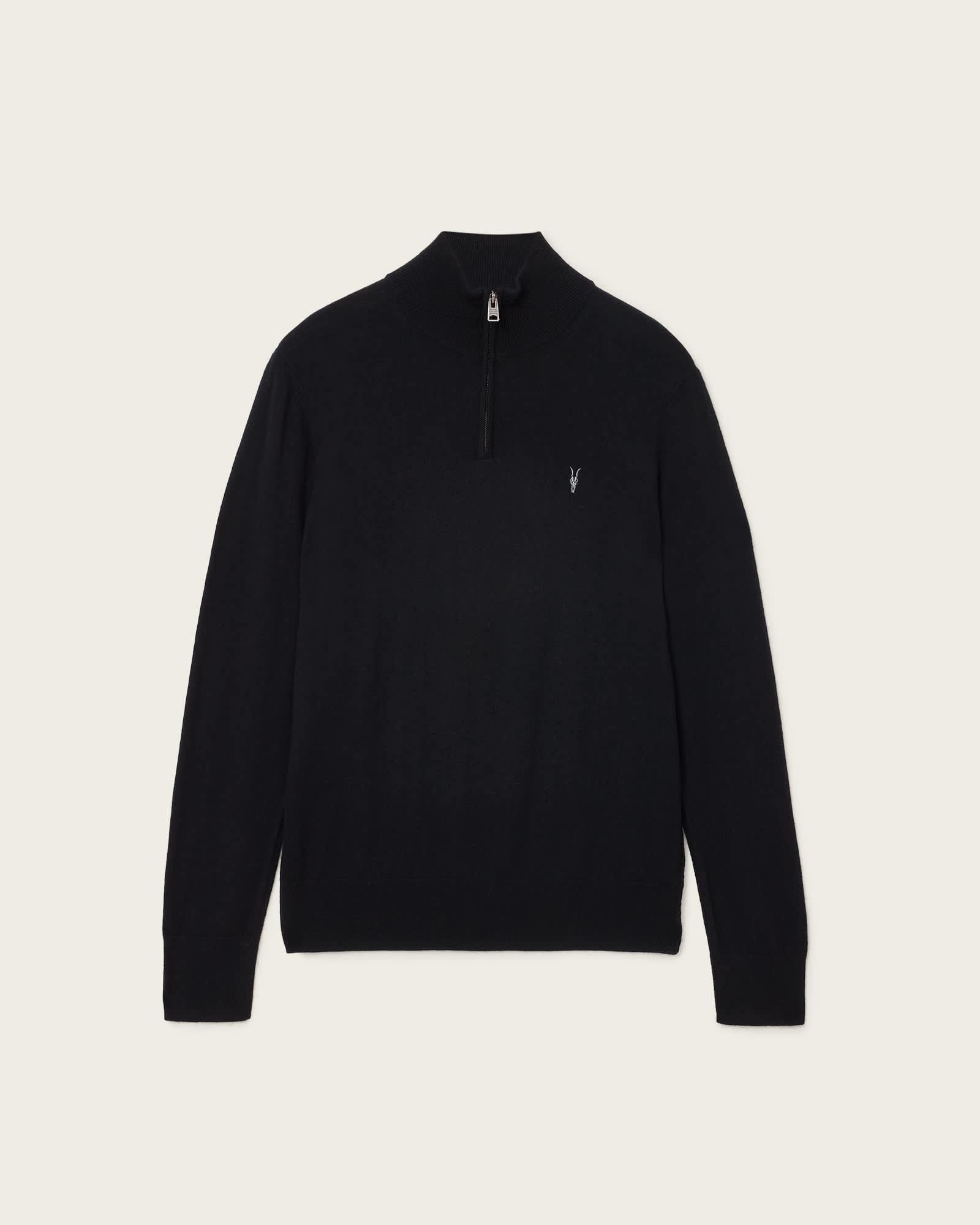 Kilburn Zip Funnel Neck Ramskull Sweater Black | ALLSAINTS US Product Image