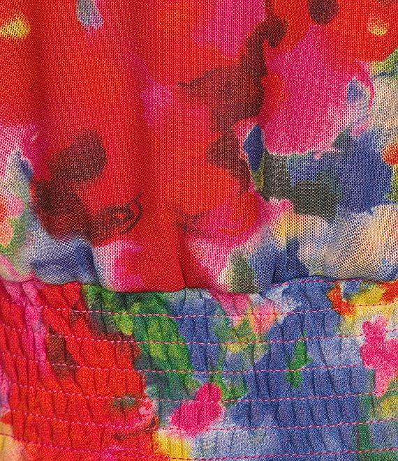 Calessa Abstract Brushstroke Print V-Neck Short Sleeve Empire Waist Maxi Dress Product Image