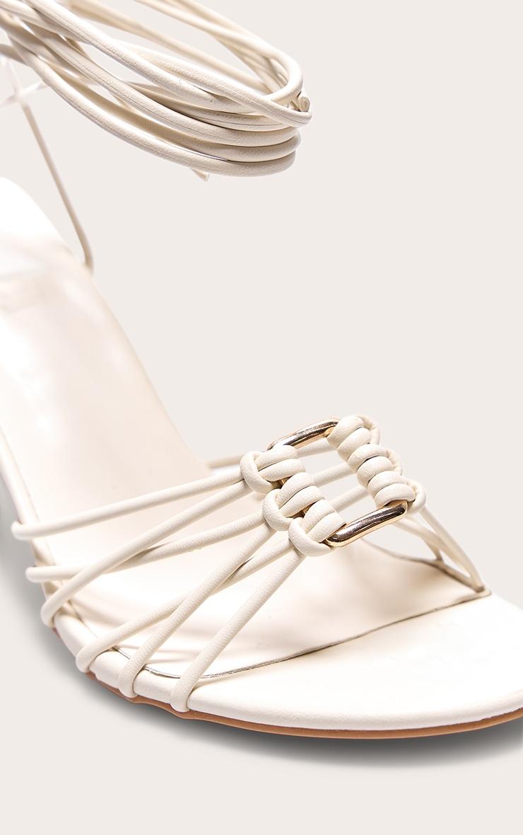 Cream PU Gold Buckle Round Toe Lace Up Heeled Sandals Product Image