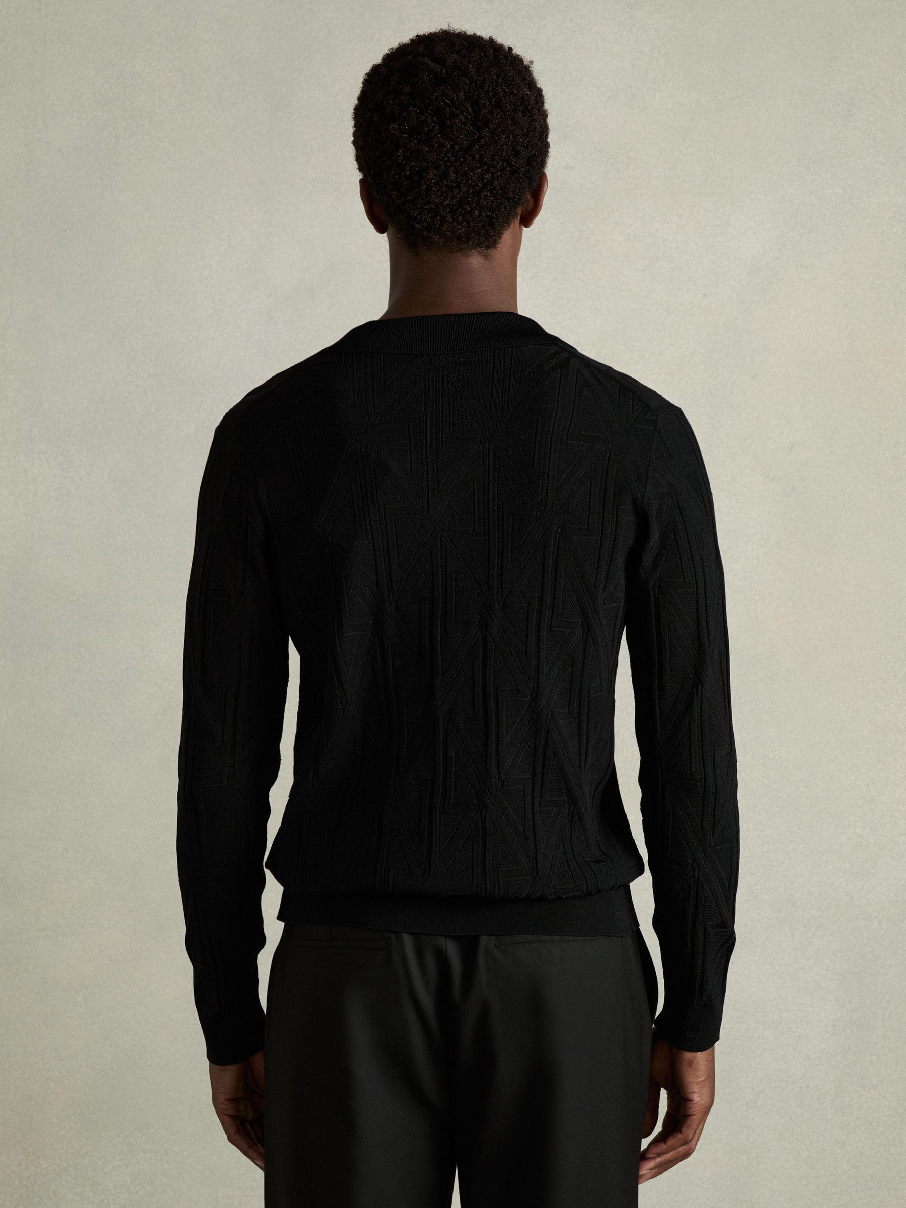 Jacquard Cuban-Collar Button-Through Shirt in Black Product Image