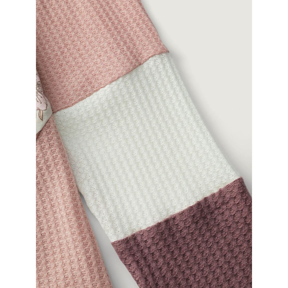 Plus Size Floral Colorblock Waffle Round Neck Sweatshirt Women Nudepink Leisure Texture Round Neck Casual Sweatshirts BloomChic 30/6X Product Image