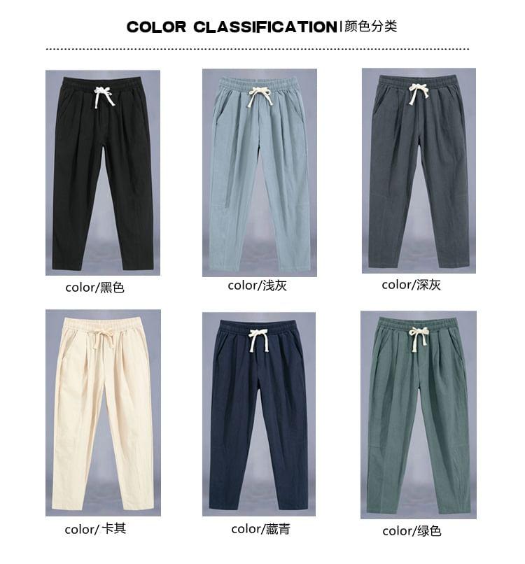 Drawstring Waist Plain Cropped Tapered Pants Product Image