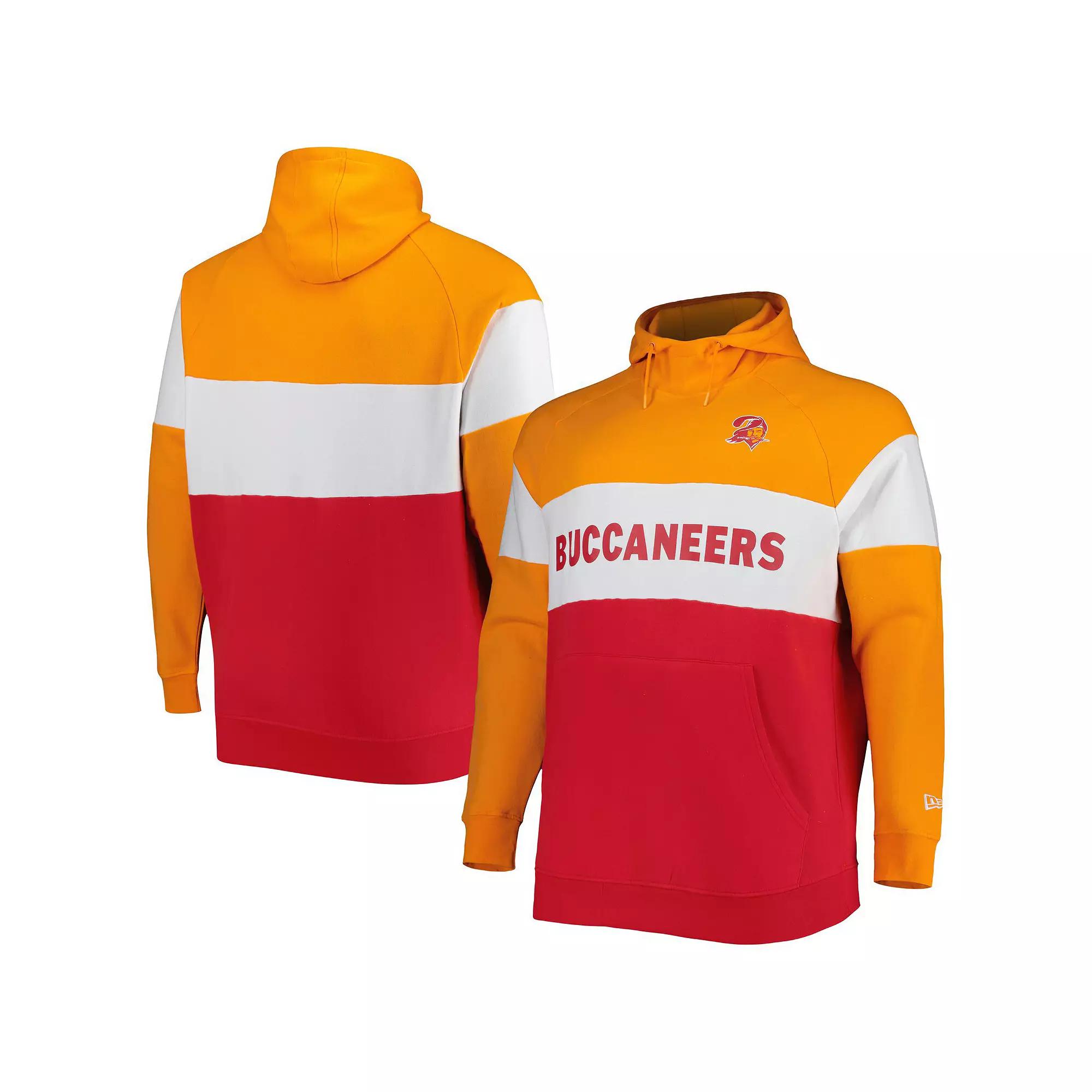 Men's New Era Orange/Red Tampa Bay Buccaneers Big & Tall Throwback Colorblock Fleece Raglan Pullover Hoodie, Size: 2XB Product Image