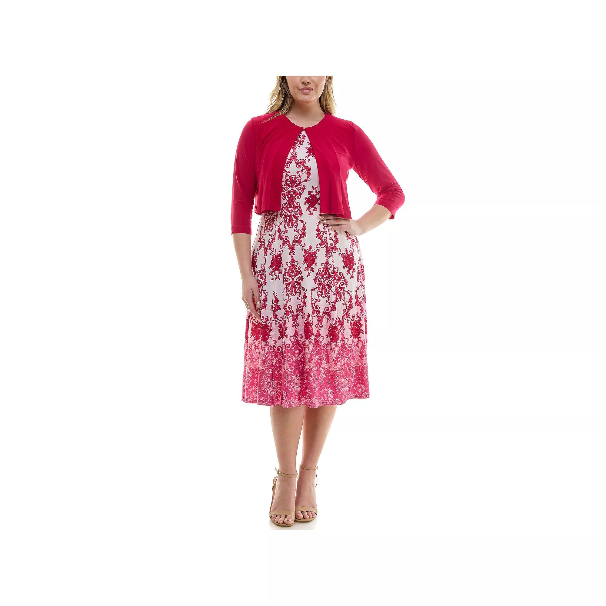 Plus Size Danny & Nicole 2-Piece Cardigan & Dress Set, Women's, Size: 16 W, Watermelon Ivory Product Image