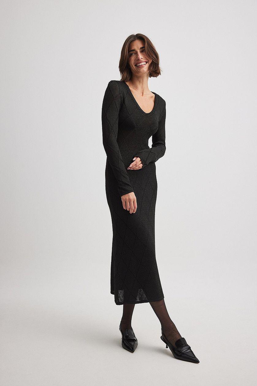 Knitted V-Neck Midi Dress Product Image